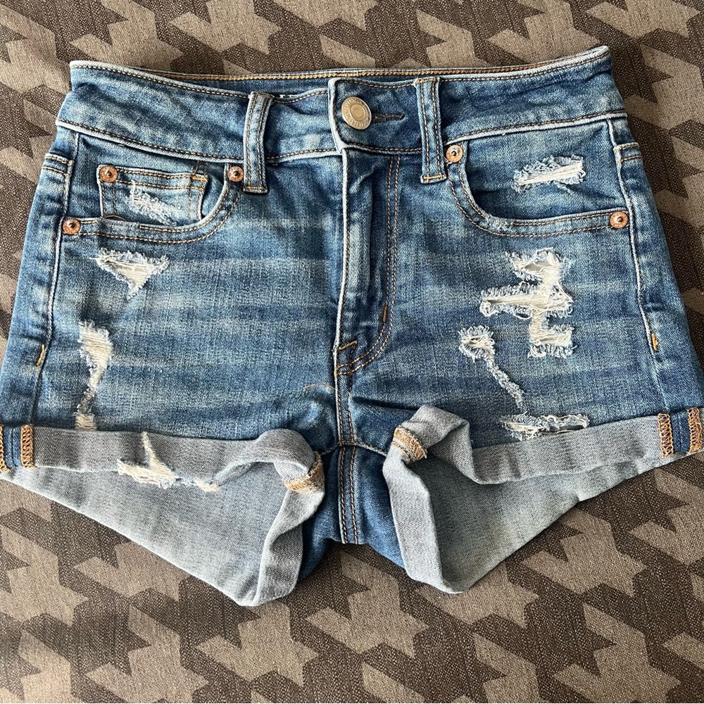 American Eagle High Rise Shortie Jean Shorts